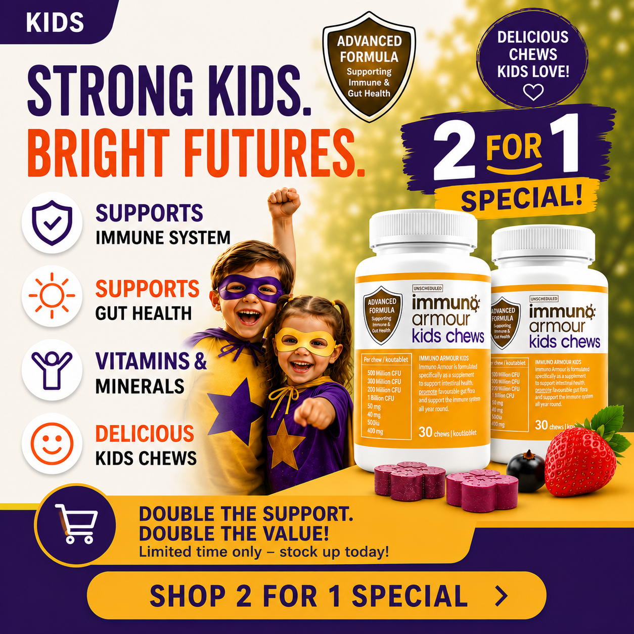 Immuno Armour Kids Chews 2-for-1 special deal – Strong Kids, Bright Futures