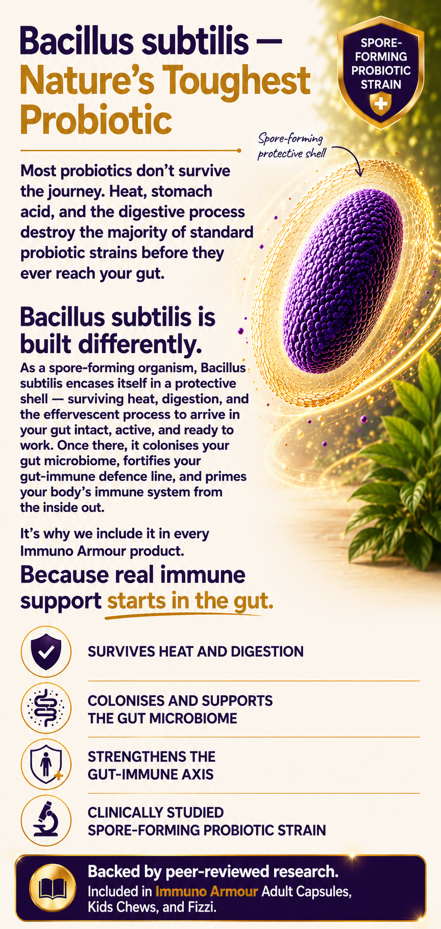 Bacillus subtilis spore-forming probiotic – scientifically researched immune gut health ingredient